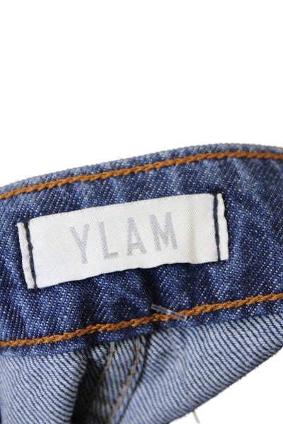 Ylam Jeans Womens Cotton Denim Belted High-Rise Tapered Jeans Blue Size M