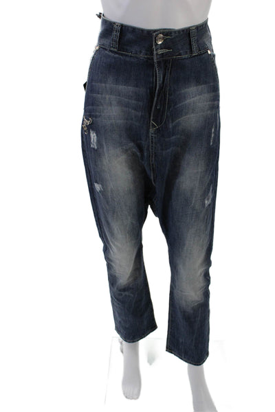 Ylam Jeans Womens Cotton Denim Belted High-Rise Tapered Jeans Blue Size M