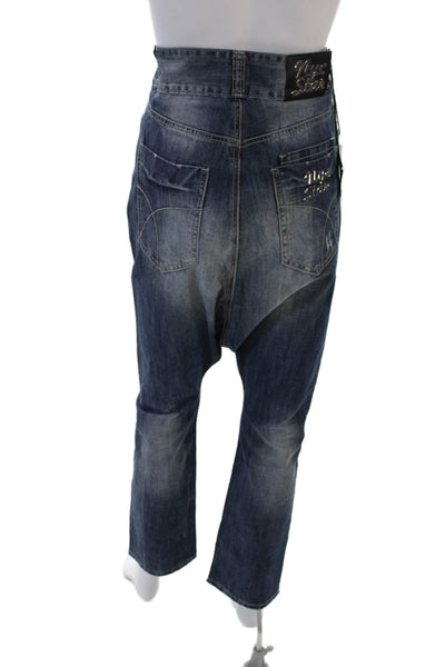 Ylam Jeans Womens Cotton Denim Belted High-Rise Tapered Jeans Blue Size M
