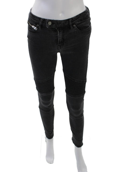 Allsaints Women's Midrise Pocket Moto Skinny Denim Pants Black Size 27
