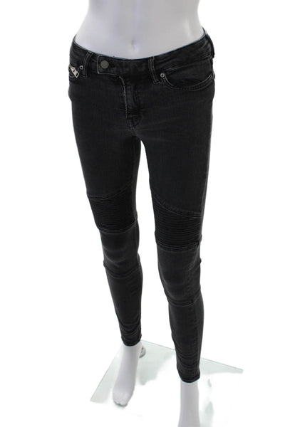Allsaints Women's Midrise Pocket Moto Skinny Denim Pants Black Size 27