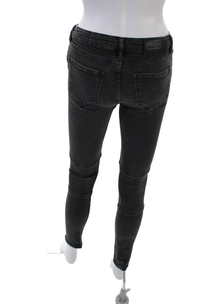 Allsaints Women's Midrise Pocket Moto Skinny Denim Pants Black Size 27