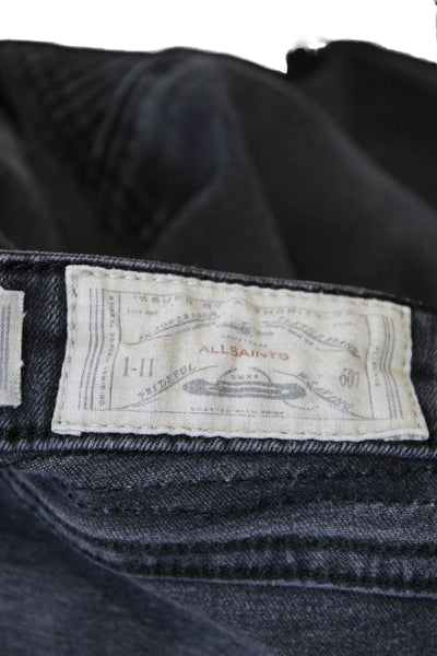 Allsaints Women's Midrise Pocket Moto Skinny Denim Pants Black Size 27