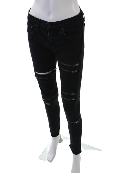 Rag & Bone Women's Midrise Five Pocket Skinny Denim Pants Black Size 26