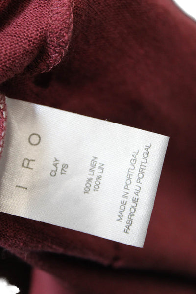 IRO Women's Round Neck Short Sleeves Distress T-Shirt Burgundy Size XS