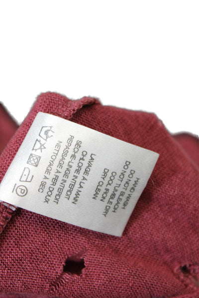 IRO Women's Round Neck Short Sleeves Distress T-Shirt Burgundy Size XS