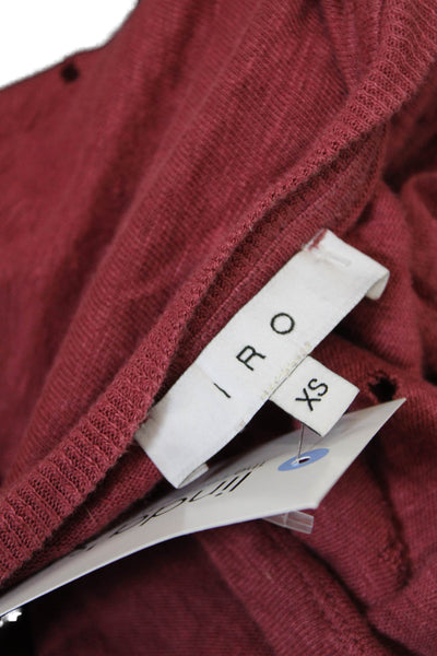 IRO Women's Round Neck Short Sleeves Distress T-Shirt Burgundy Size XS