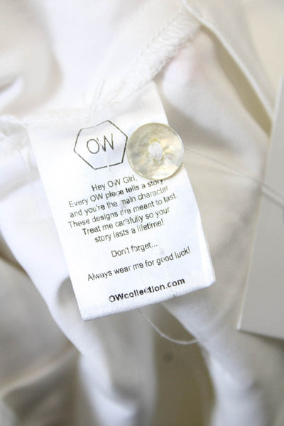 OW Women's Collared Long Sleeves Button Up Cropped Top White Size S