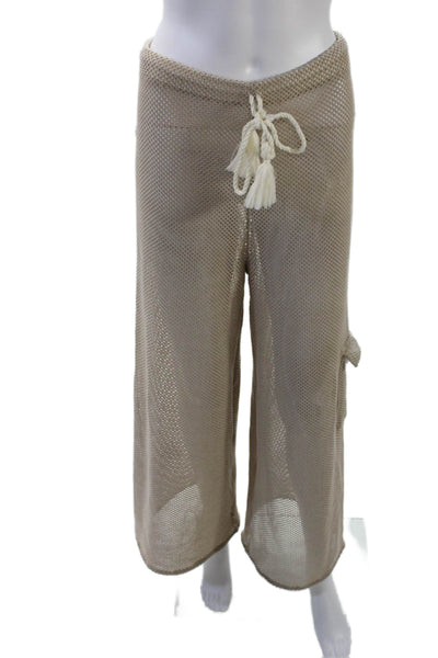Palmacea Women's Drawsting Waist Mesh Wide Leg Lounge Pants Beige Size M