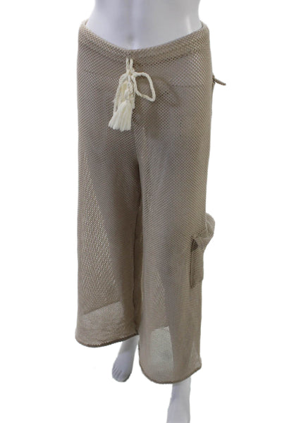 Palmacea Women's Drawsting Waist Mesh Wide Leg Lounge Pants Beige Size M
