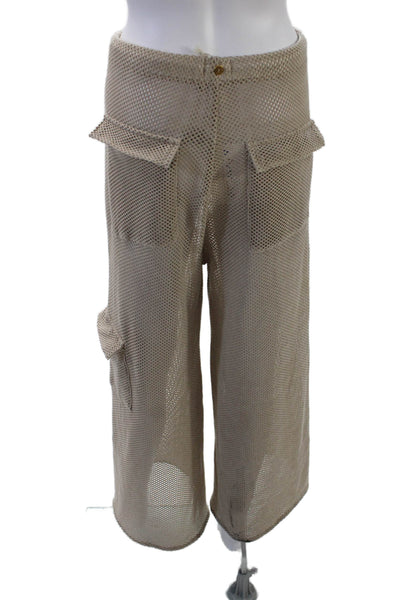 Palmacea Women's Drawsting Waist Mesh Wide Leg Lounge Pants Beige Size M