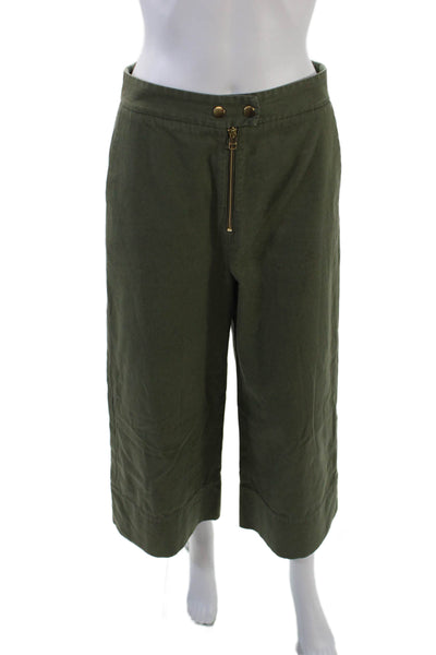 T Alexander Wang Women's Button Closure Wide Leg Ankle Pants Green Size 6