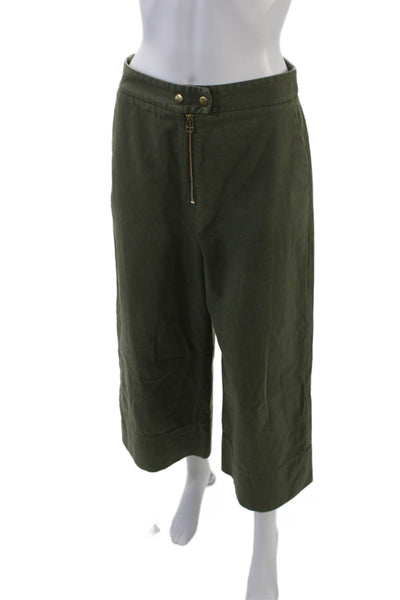 T Alexander Wang Women's Button Closure Wide Leg Ankle Pants Green Size 6