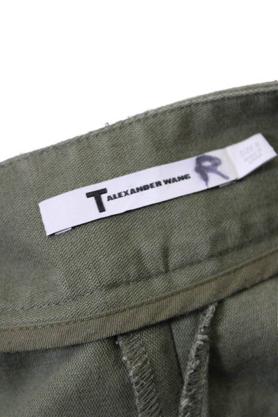 T Alexander Wang Women's Button Closure Wide Leg Ankle Pants Green Size 6