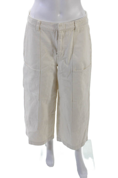 Vince Women's Hook Closure Wide Leg Cargo Jean Pants Beige Size 30