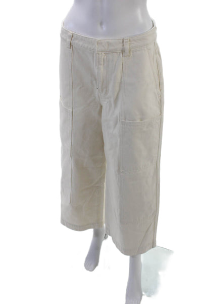 Vince Women's Hook Closure Wide Leg Cargo Jean Pants Beige Size 30