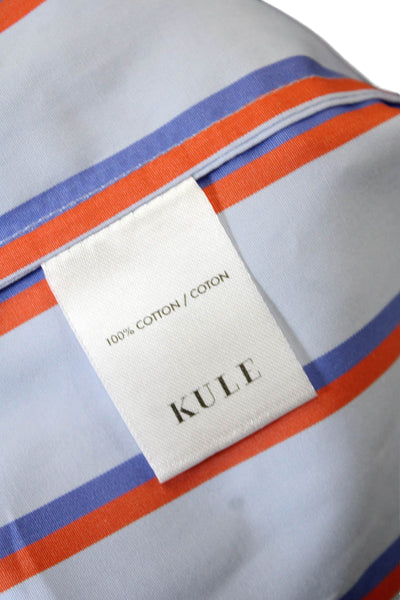 Kule Womens Cotton Striped Buttoned Short Sleeve Blouse Top Blue Size S