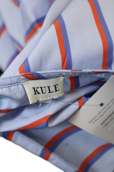 Kule Womens Cotton Striped Buttoned Short Sleeve Blouse Top Blue Size S