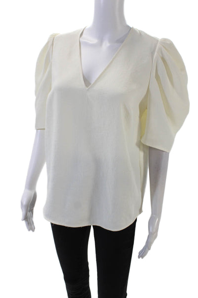 Ba&Sh Womens V-Neck Short Sleeve Classic Pullover Blouse Top Cream Size M