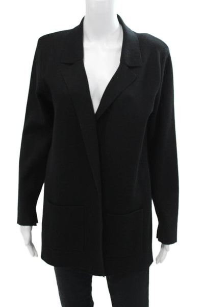 MK Metric Knits Womens Knit Collared Open Front Blazer Jacket Black Size L