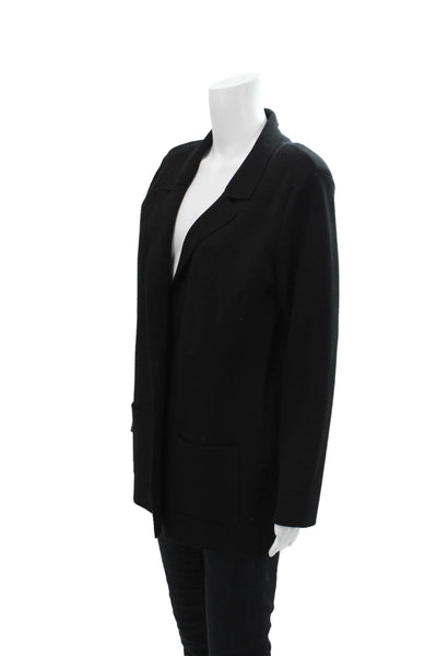 MK Metric Knits Womens Knit Collared Open Front Blazer Jacket Black Size L