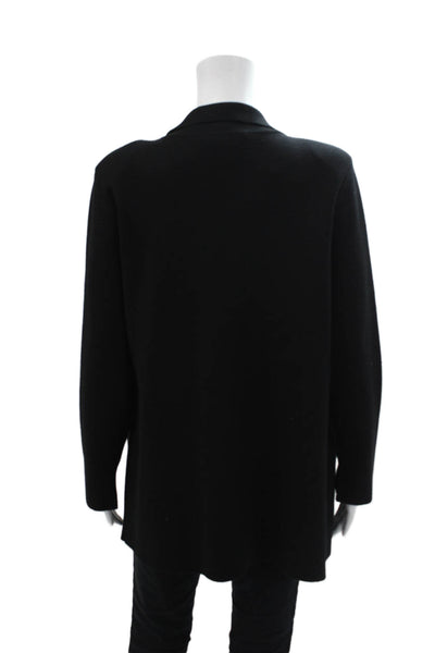 MK Metric Knits Womens Knit Collared Open Front Blazer Jacket Black Size L