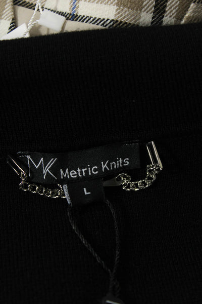 MK Metric Knits Womens Knit Collared Open Front Blazer Jacket Black Size L