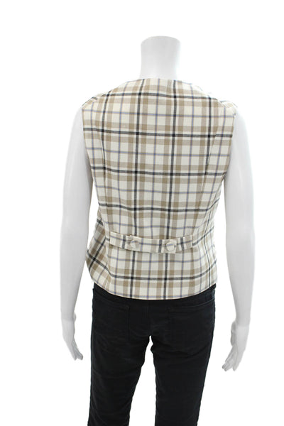 Drew Womens Cotton Blend Plaid V-Neck Sleeveless Button Up Vest Top Taupe Size M