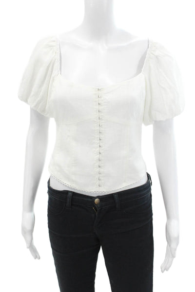 Heartloom Womens Cotton Hook + Eye Closure Short Sleeve Blouse Top White Size M