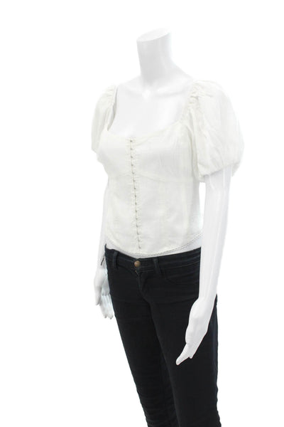 Heartloom Womens Cotton Hook + Eye Closure Short Sleeve Blouse Top White Size M