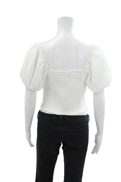 Heartloom Womens Cotton Hook + Eye Closure Short Sleeve Blouse Top White Size M