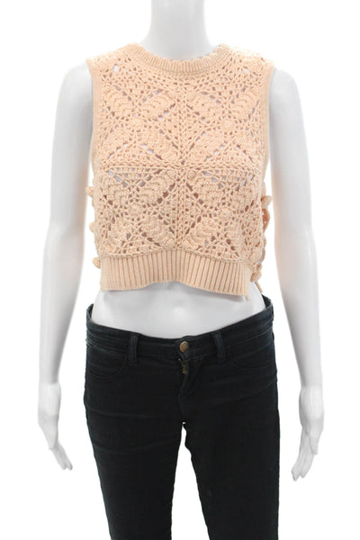 DH New York Womens Cotton Open Knit Round Neck Sweater Vest Pink Size XS
