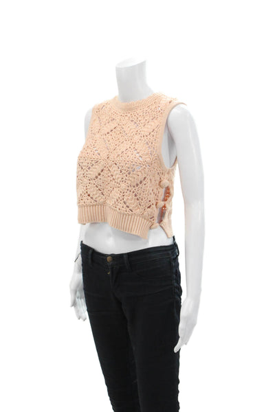 DH New York Womens Cotton Open Knit Round Neck Sweater Vest Pink Size XS