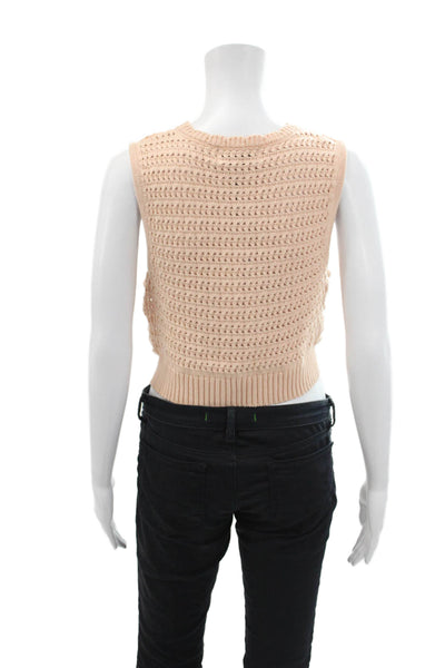 DH New York Womens Cotton Open Knit Round Neck Sweater Vest Pink Size XS