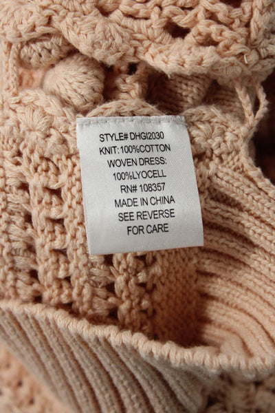 DH New York Womens Cotton Open Knit Round Neck Sweater Vest Pink Size XS