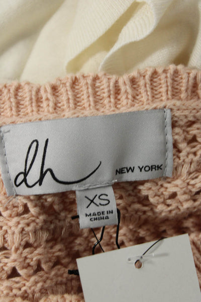 DH New York Womens Cotton Open Knit Round Neck Sweater Vest Pink Size XS