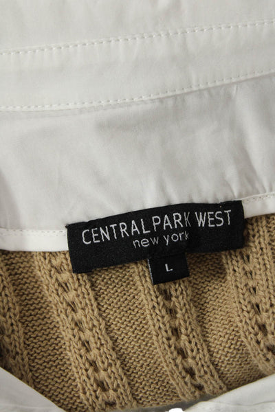Central Park West Womens Cotton Blend Collared Knit Blouse Top Beige Size L