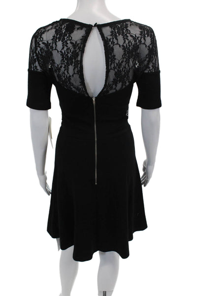 French Connection Womens Lace Short Sleeves Knee Length A Line Dress Black Size