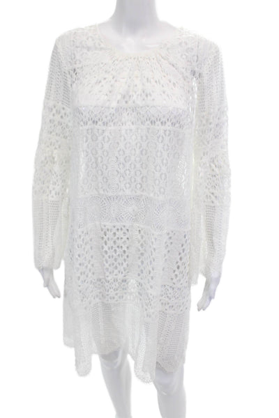 BCBG Max Azria Womens Open Knit Long Sleeves Dress White Cotton Size Large
