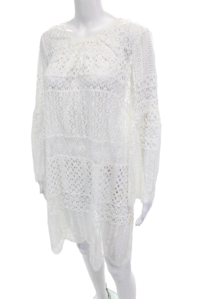 BCBG Max Azria Womens Open Knit Long Sleeves Dress White Cotton Size Large