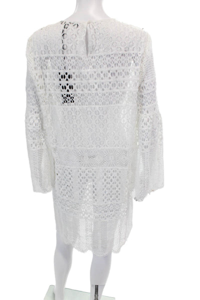BCBG Max Azria Womens Open Knit Long Sleeves Dress White Cotton Size Large