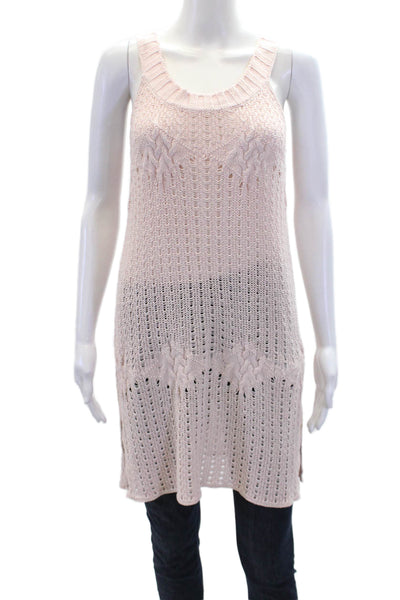 Rosa De La Cruz Womens Sleeveless Halter Neck Open-Knit Top Pink Size M