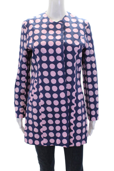 Grace Chuang Womens Cotton Long Sleeve Open Polka Dot Blouse Navy Size M
