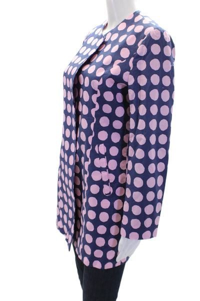 Grace Chuang Womens Cotton Long Sleeve Open Polka Dot Blouse Navy Size M