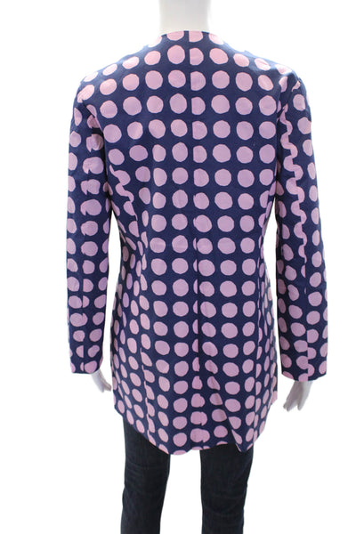 Grace Chuang Womens Cotton Long Sleeve Open Polka Dot Blouse Navy Size M