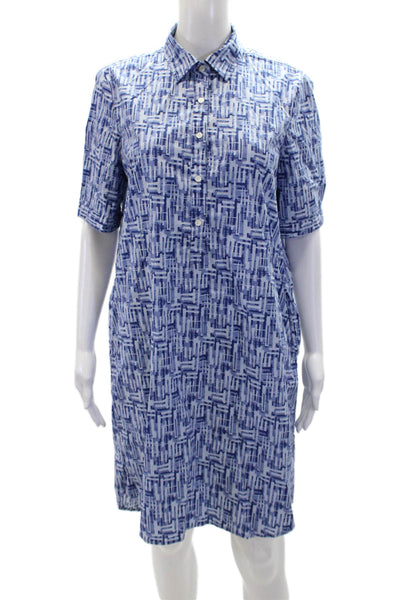 J. Mclaughlin Cotton Printed Collar Short Sleeve Shift Dress Blue Size Medium