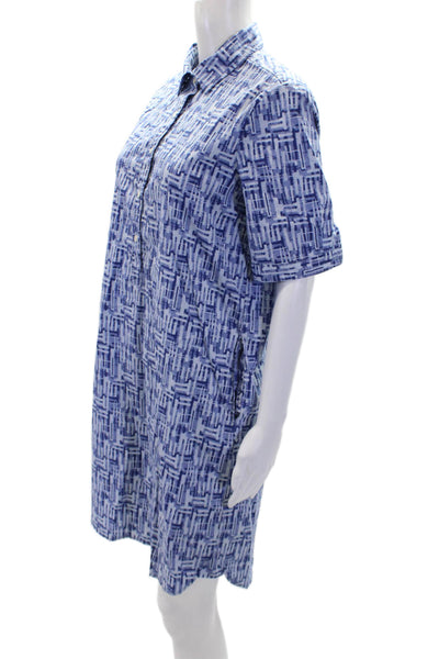 J. Mclaughlin Cotton Printed Collar Short Sleeve Shift Dress Blue Size Medium