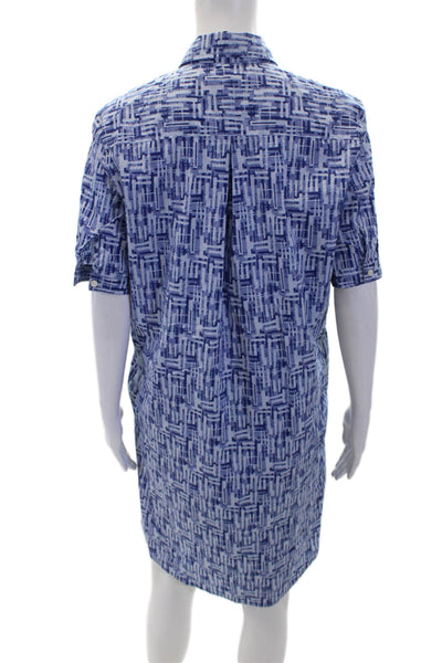 J. Mclaughlin Cotton Printed Collar Short Sleeve Shift Dress Blue Size Medium