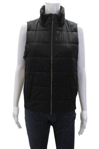 Athleta Womens Puffers Knitted Back Mock Neck Full Zip Vest Jacket Black Size S