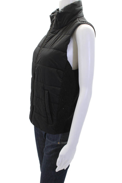 Athleta Womens Puffers Knitted Back Mock Neck Full Zip Vest Jacket Black Size S